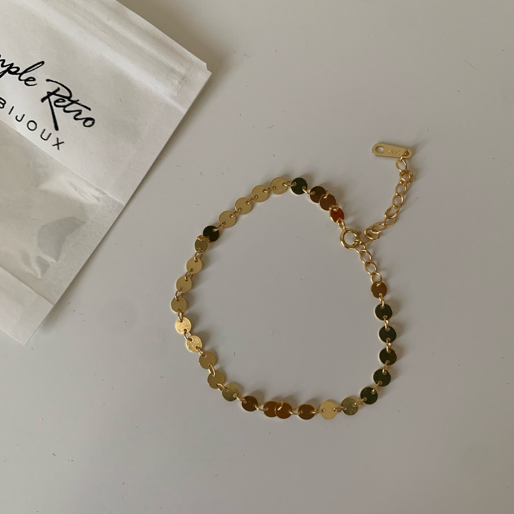 Simple Retro Gold Disc Chain Bracelet